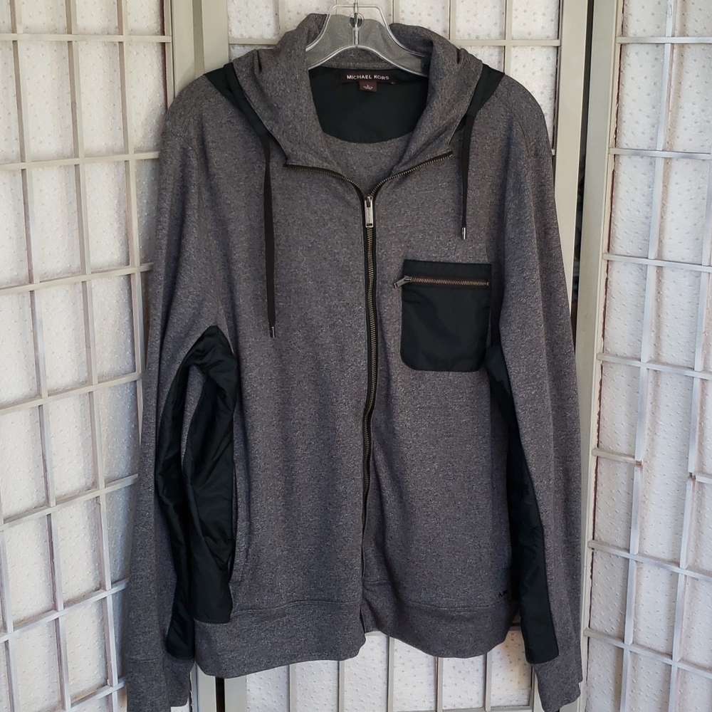 Michael Kors gray and black full zip sport casual hoodie for mens size L